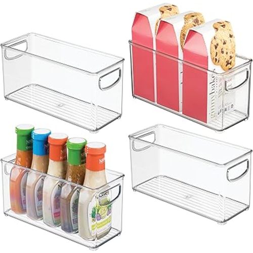 iDesign Slim Clear Plastic Stackable Storage Bin, Tall Narrow, 4-Pack