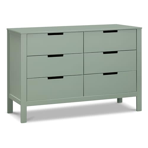 Carter's by DaVinci Colby 6-Drawer Baby Dresser - Wooden Double Chest of Drawers for Kids, Boys, and Girls - Versatile Storage Dresser for Bedroom, Nursery, Living Room and Hallway - Light Sage