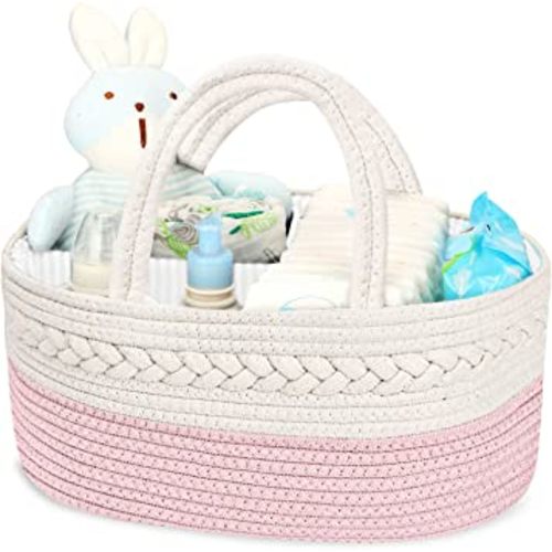 Maliton Diaper Caddy for Baby Girl-Cotton Rope Diaper Caddy, Diaper Organizer for Changing Table, Portable Baby Basket for Storage Baby Stuff, Newborn Registry Must Have Items