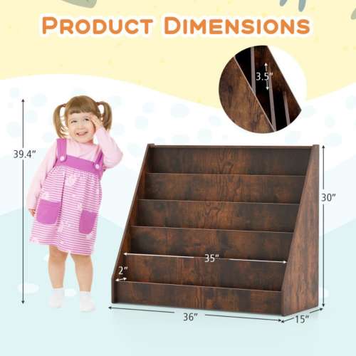5-Tier Wooden Kids Bookshelf with Deep Compartments and Anti-Slip Foot Pads - 36" x 15" x 30"