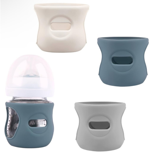 3 Pack Silicone Sleeves for Avent Natural Glass Baby Bottles, Anti Breakage Baby Bottle Holder, Compatible Philips Avent Glass Natural Baby Bottle 4 oz(Grey+Dark Blue+Apricot)