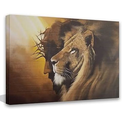 Framed Jesus and Lion Canvas Wall Art Decor Picture of Christians God Judas Inspiring Prints Painting Artwork for Living Room Bedroom Church Office Ready to Hang16*24 inches