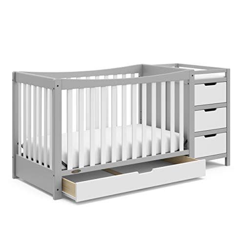 Graco Remi 4-In-1 Convertible Crib & Changer With Drawer (Pebble Gray & White) – GREENGUARD Gold Certified, Crib And Changing-Table Combo, Includes Changing Pad, Converts To Toddler Bed, Full-Size Bed
