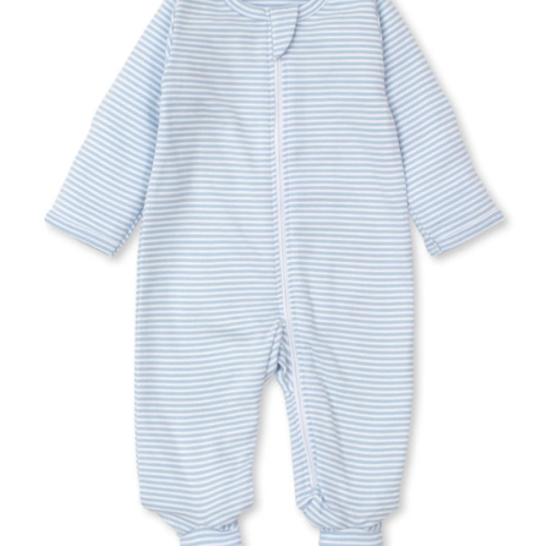 Classic Rib Blue Stripe Zip Footie