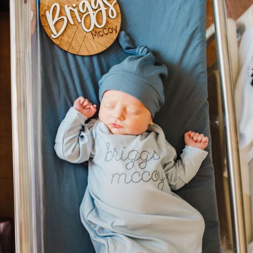 Personalized Stitched Newborn Baby Knot Gown | Ocean Blues