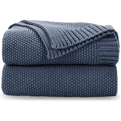 CozeCube Blue Throw Blanket for Couch, Soft Cozy Cable Knit Throw for Bed Sofa Living Room, Lightweight Warm Decorative Farmhouse Christmas Blanket, 50"x60", Dusty Blue