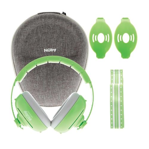 Nuby Soft Sounds 2-in-1 Noise-Canceling Baby Earmuffs with Travel Case - Adjustable Noise Protection for Infants and Toddlers - Green