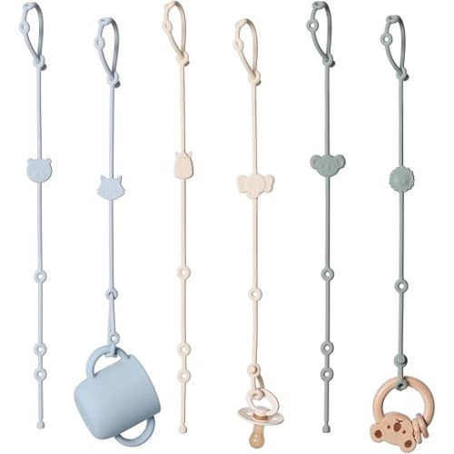 ROCCED Toy Straps for Baby 6pcs, Silicone High Chair Toys Straps Stroller Accessories Toddler Bottle Straps Car Seat Toys Baby Travel Essential Baby Toy Straps Silicone Ivory+Sage+Baby Blue
