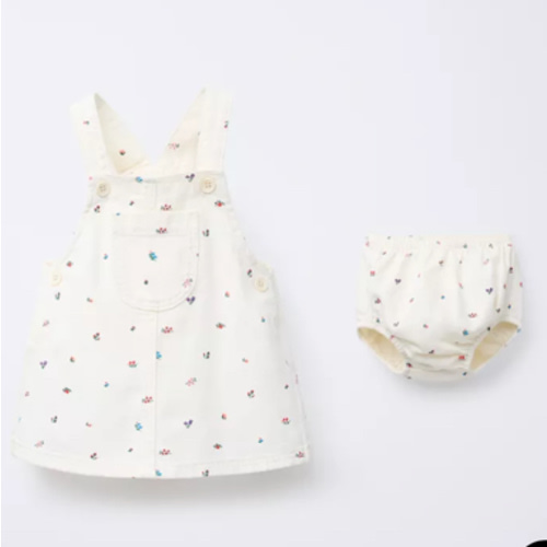 FLORAL TWILL OVERALL DRESS AND BLOOMERS - Ecru | ZARA United States