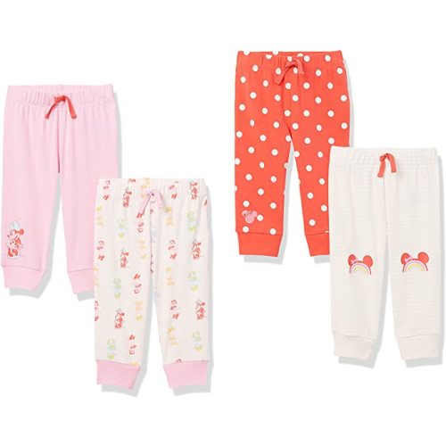 Amazon Essentials Disney | Marvel | Star Wars | Princess Baby Girls' Pants, Pack of 4 - Minnie Rainbow Chaser