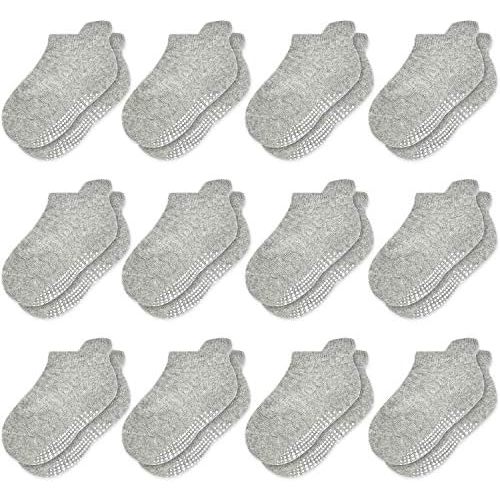 Tphon Non Slip Toddler Socks 12 Pairs Infant Baby Kids Grip Socks for Boy Girls Anti Skid Ankle Socks for 0-7 Year Children