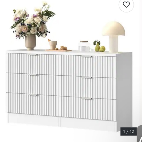 47" Wide Fluted 6 Drawers Dresser, Curved Profile Design Dresser