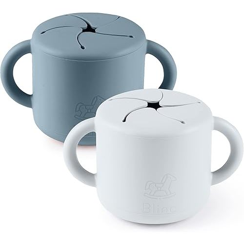 blinc Snack Cups for Toddlers - No Spill Silicone Snack Cup - Non Spillable Baby Food Containers - Cereal Snack Containers for Kids, Baby Essentials (Baby Blue & Royal Blue (2 Pack))