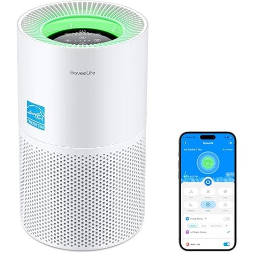 GoveeLife Smart Air Purifier for Homes and Large Rooms with Detachable Pre-filter, Covers up to 1162ft², HEPA Sleep Mode, App & Alexa Control for Pet Hair, Pollen, Dust, and Smoke