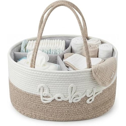 Diaper Caddy Organizer with Changeable Compartments, Newborn Essentials, Portable Nursery Storage Baby Basket with Handle for Changing Table, Stylish Newborn Baby Gift for Boys, Girls