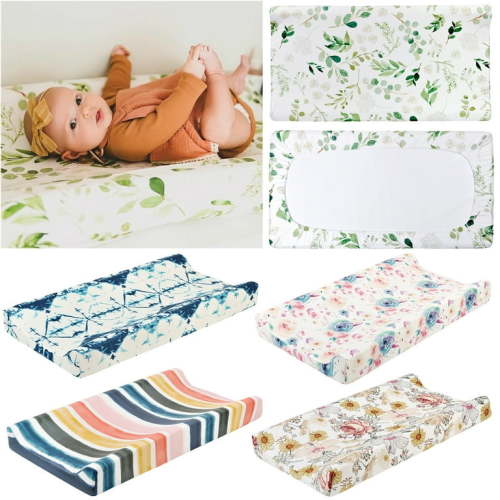 Walbest Baby Floral Print Diaper Changing Pad Cover Cradle Mattress Sheets, Infant Stretchy Fabric Bassinet Pad Cover Changing Mat Cover Baby Nursery Diaper Changing Pad Sheet, 1Pc