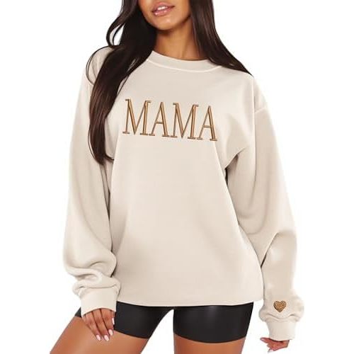 NAZENTI Mama Embroidered Crewneck Sweatshirt Mama with Heart on Long Sleeve Fashion Pullover Size S-4XL