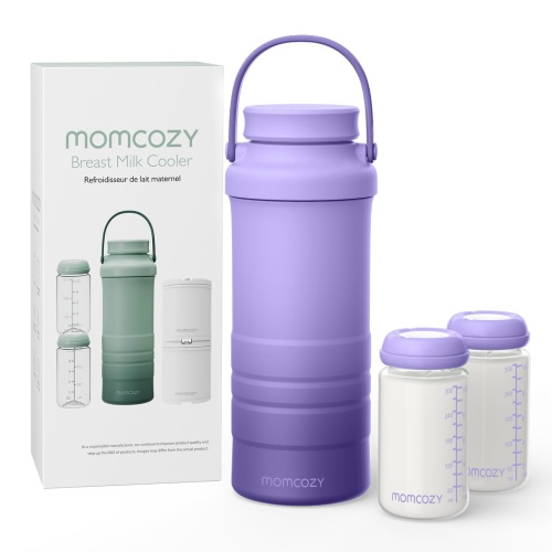 Momcozy 650ml Portable Breast Milk Cooler for Outdoor, 360°Total Cooling for 24Hours, Larger Capacity Travel Breastmilk Chiller with 2pcs Baby Bottles for Milk Storage, Purple