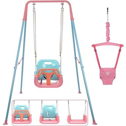 Taleco Gear 2 in 1 Toddler Swing & Jumper, Swing Set for Indoor/Outdoor, Baby Jumpers and Bouncers, Easy to Assemble & Store, Suitable for Children 6 Months and Older (Pink)