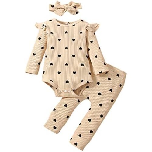 Infant Newborn Baby Girl Clothes Outfits Ruffled Long Sleeve Romper Pants Set Headband Toddler Clothing 3Pcs