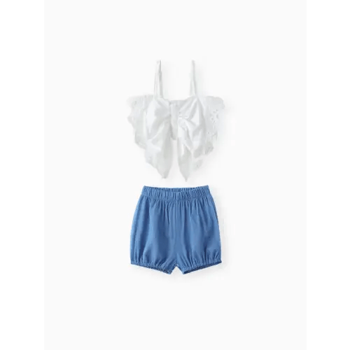 Sweet Lace 2pcs Baby Girl Sets in White Polyester