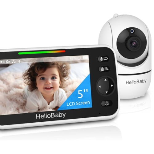 HelloBaby No WiFi Baby Monitor 5" Screen 30-Hour Battery Pan-Tilt-Zoom Video Upgrade with Camera and Audio, Night Vision, VOX, 2-Way Talk, 8 Lullabies and 1000ft Range