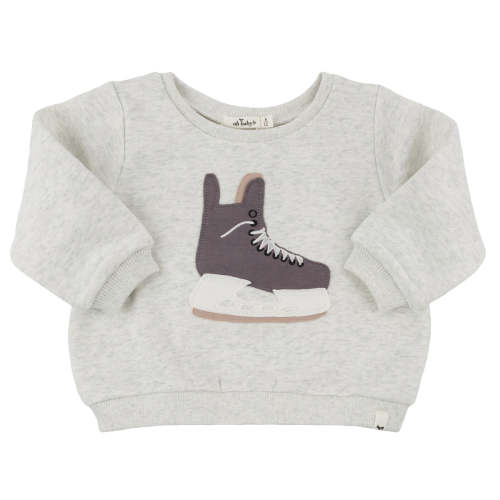 oh baby! Brooklyn Boxy Sweatshirt - Hockey Skate Applique - Heather Gr