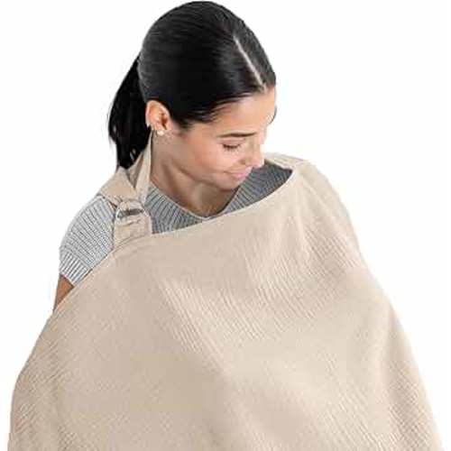 Comfy Cubs Nursing Cover for Baby Breastfeeding - 100% Muslin Cotton, Soft & Breathable Cotton, Breastfeeding Pumping Cover for Mom, with Rigid Hoop - Privacy Unisex Lightweight Covers Wrap (Sand)
