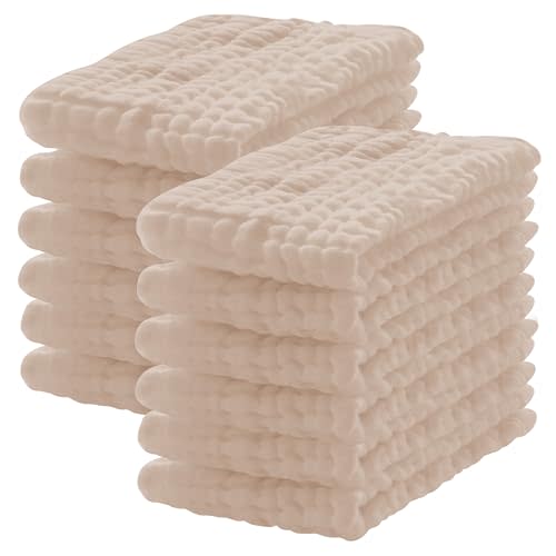 Lovely Care 12 Pack Muslin Burp Cloths 100% Cotton Muslin Cloths Large 20''x10'' Extra Soft and Absorbent Baby Burping Cloth - Brown