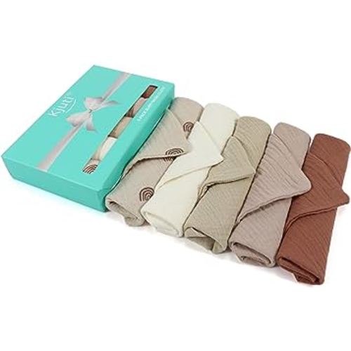 Kjuti Baby Muslin 100% Cotton Burp Washcloth - 4 Layer Hypoallergenic Saliva Soothe Face Washcloths - Burp Cloths 9x9 inch -Newborn Essentials -Burp Cloths for Baby Boy and Girl(EarthyBlend)