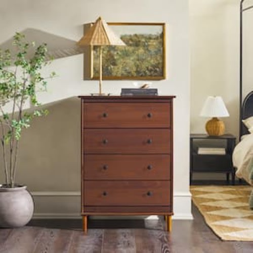 Classic Mid-Century Modern Walnut 4-Drawer 28.63 in. Framed Chest of Drawers