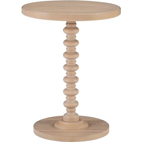 Powell Tarkin Round Natural Wood Turned Spindle Pedestal Side Accent Table