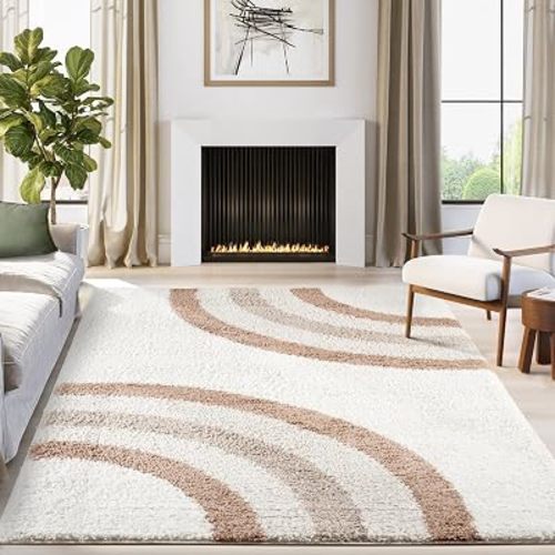 Abani Lisbon Collection Cream & Rust Area Rug, 8' x 10' – Geometric Design, Non-Shedding, Easy to Clean, Durable for Living Rooms, Bedrooms & Offices, Pet & Kid Friendly