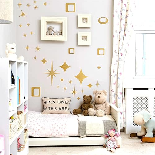 Star Wall Decals Retro Star Wall Decal Ovals and Squares Walls Decals Geometric Walls Stickers Vinyl Decal Removable Peel and Stick Murals Stickers for Bedroom Living Room Office Decor