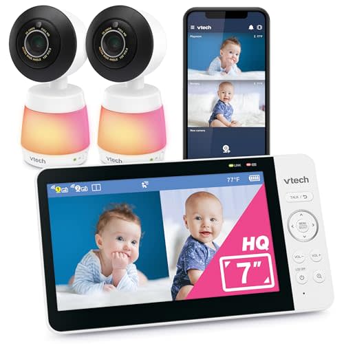 VTech Smart WiFi Baby Monitor with 2 Cameras - 1080p FHD Dual Room Split Screen, 7" IPS Display, Pan Tilt Zoom, Free App No Subscription, Motion Sound Temperature Alerts – Smart HQ Max Twin