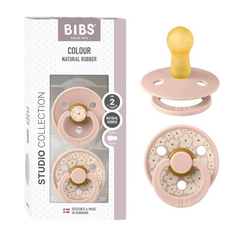 BIBS Pacifiers - Colour Studio 2 Pack | Round Nipple Baby Pacifier | BPA Free Natural Rubber Latex Soother | Made in Denmark | Size 6+ Months | Jasmine Blush
