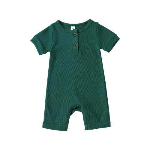 Newborn Baby Boy Girl Summer Clothes Short Sleeve Waffle Knit Button Romper One Piece Bodysuit Jumpsuit