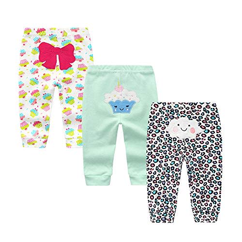 Unisex Newborn Baby Cotton 4-Pack Pants Embroidery Pringting Casual Leggings 0-24 Months for Boys and Girls