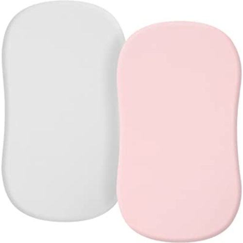 TILLYOU Bassinet Fitted Sheets for Baby Boy Girl, Universal Fit for Cradle Oval Rectangle Hourglass Mattress, 2-Pack Gray and Pink