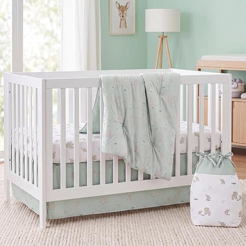 Hahafelt 4 Pieces Crib Bedding Set for Girls and Boys, Soft Baby Bedding Set Including Crib Skirt, Comforter, Sheet and Diaper Stacker for Nursery(Elephant Theme)