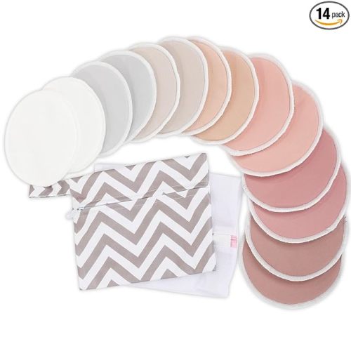 Reusable Nursing Pads for Breastfeeding, 14-Pack - 4-Layers Viscose Derived from Bamboo Nursing Pads, Breastfeeding Pads, Washable Breast Pads, Absorbent Maternity Pads, Nipple Pads (Lovelle, L 4.8")