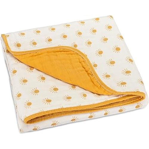 Parker Baby Muslin Blanket - 100% Soft Cotton Toddler Quilt and Baby Muslin Swaddle Blanket | Gender Neutral Design | 47" x 47" Reversible Receiving Blanket, Newborn Baby Essentials - Sunny Days
