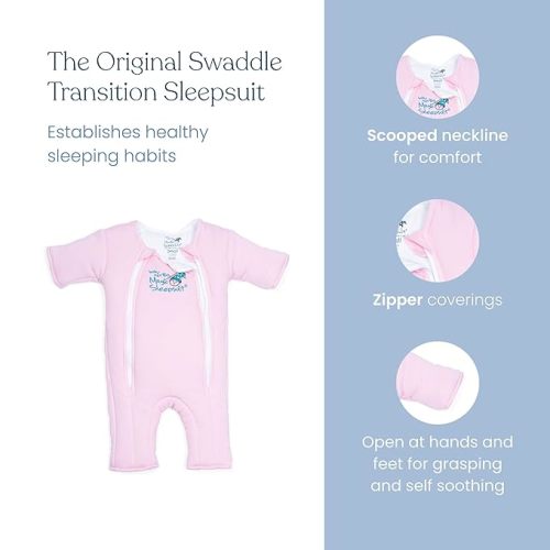 Magic Sleepsuit Baby Merlin's Cotton Baby Swaddle Transition Product - Soft and Cozy Design, Double Zipper for Easy Diaper Changes, Promotes Safe Sleep, 3-6 Months - Blue - Large 18-21lbs