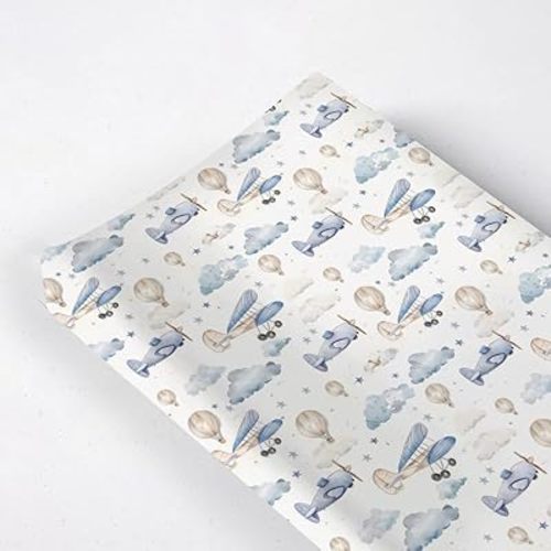 Plane Clouds Changing Pad Cover, Plane Hot Air Balloon Print Baby Diaper Changing Table Pad Cover, Unisex Plane Pattern Diaper Changing Sheet for Baby Boys Girls, Plane Clouds Changing Mat Cover-16*32