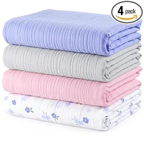 NINTARABABY Muslin Swaddle Blankets for Newborns, 4 Pack Multipurpose 100% Organic Cotton, Ultra Soft Breathable Receiving Blanket 47 x 47 inches, Swaddle Wrap for Baby Boys & Girls