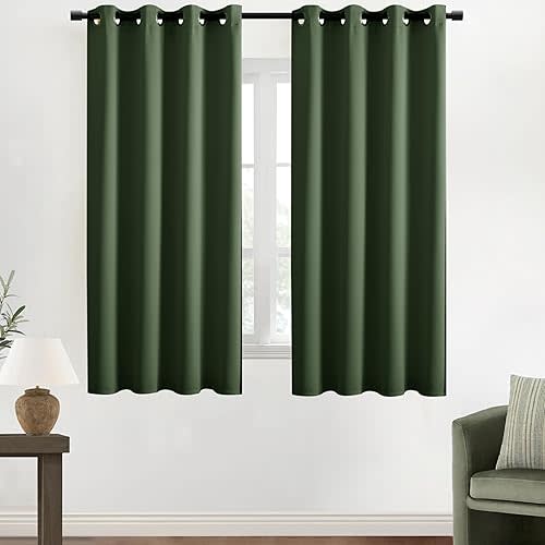 XTMYI Blackout Curtains for Bedroom 63 Inch Length 2 Panels Set Grommet Black Out Window Curtains for Nursery,Dark Olive Green