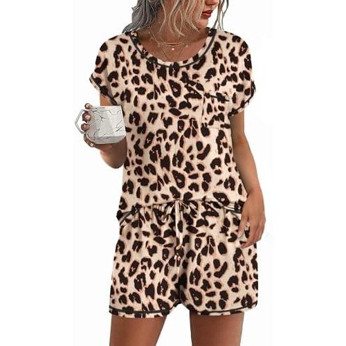 Ekouaer Womens Pajama Sets 2 Piece Soft Short Sleeve Top and Shorts Sleepwear Round Neck Pjs Lounge Set with Pockets