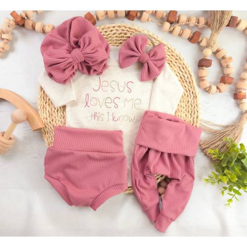 Jesus Loves Me baby girl outfit, Christian baby outfit, baby shower gift, church outfit, outfit with option for bummies, pants, bow