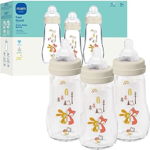 MAM Premium Glass Baby Bottles, Easy Switch Between Breast and Bottle, Feel Good Slow Flow, Newborn Essentials Must Have, 2+ Months, BPA Free, 9oz, Unisex, 3 Pack