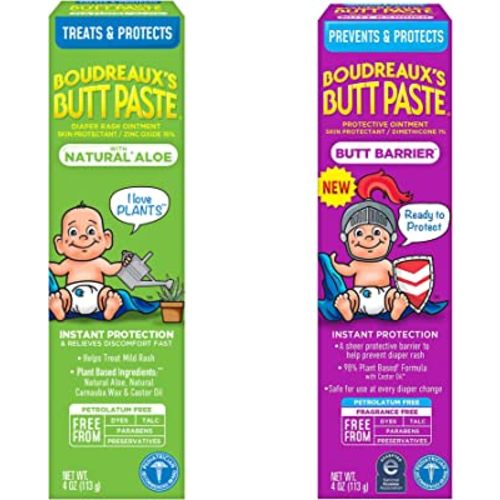 Boudreaux's Butt Paste 4oz Butt Barrier Ointment and 4oz Natural Aloe Diaper Rash Ointment